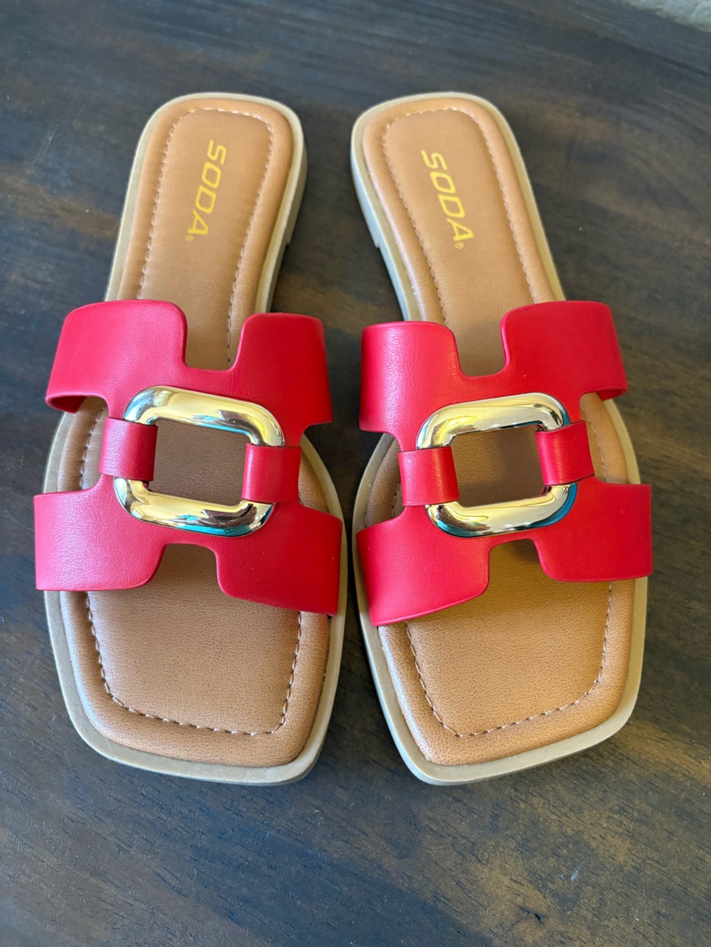 Soda Red Slides with Silver-Tone Buckle NWOT Size 8